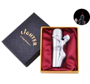 Запальничка в подарунковій коробці Дівчина на Мікрофоні (Турбо полум'я) XT-61 Silver