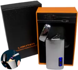 Електроімпульсна ⚡️ запальничка в подарунковій коробці Lighter HL-108 Silver