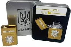 Дугова електроімпульсна USB запальничка ⚡️Україна ЗСУ (металева коробка) HL-445-Gold
