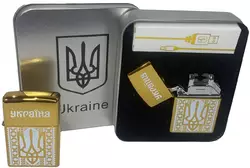 Дугова електроімпульсна USB запальничка ⚡️Герб України (металева коробка) HL-444 Gold