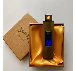 USB ⚡️ Запальничка з підсвічуванням Герб України ???????? у подарунковій упаковці (Спіраль розжарювання) UA-45 Gold