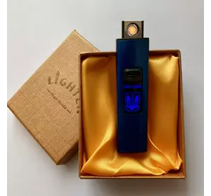 USB ⚡️ Запальничка з підсвічуванням Герб України ???????? у подарунковій упаковці (Спіраль розжарювання) UA-45 blue