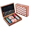 Ігровий набір шахи/покерні фішки/карти (2 колоди) / кістки, дерев'яна коробка №2518A