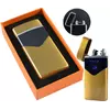 Електроімпульсна USB Запальничка подарункова дві блискавки, індикатор заряду HL-223 Gold Wire Drawing