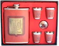 Подарунковий набір фляга з чарками та лійкою Україна D472