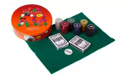 Покерний набір на 120 фішок в круглій металевій коробці Poker Chips №120т