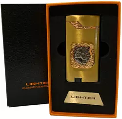 Газова запальничка "Тигри ????" (Турбо полум'я ????, подарункова коробка ????) Jiebao Lighter HL-506 Golden