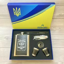Подарунковий набір MOONGRASS 6в1 з флягою, чарками, ножем, ручкою, лійкою UKRAINE ???????? WKL-001