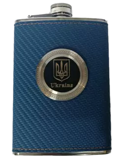 Фляга з харчової нержавіючої сталі (256 мл) обтягнута шкірою Ukraine ???????? TB-9 blue