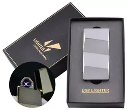 Електроімпульсна запальничка в подарунковій упаковці Lighter (Подвійна блискавка, USB) HL-5 Silver