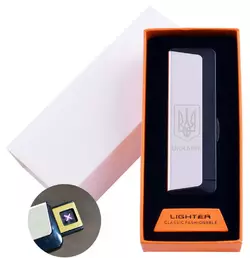 Електроімпульсна запальничка в подарунковій упаковці Ukraine (Подвійна блискавка, USB) HL-62 Silver