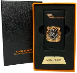 Газова запальничка "Тигри ????" (Турбо полум'я ????, подарункова коробка ????) Jiebao Lighter HL-506 Black-mate