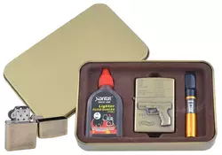 Запальничка бензинова в подарунковій коробці (Балончик бензину/Мундштук) Пістолет P99 XT-4716-1