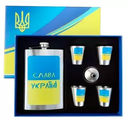 Подарунковий набір MOONGRASS 6в1 з флягою, чарками, лійкою ' Слава Україні ' ???????? WKL-012