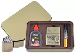 Запальничка бензинова в подарунковій коробці (Балончик бензину/Мундштук) Пістолет P88 XT-4716-3