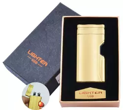 Електроімпульсна запальничка в подарунковій упаковці Lighter (Подвійна блискавка, USB) HL-38 Gold