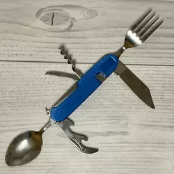Складний туристичний ніж, ложка, вилка, штопор, відкривалка (120шт/ящ) №706ALL Blu