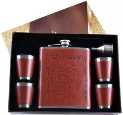 Подарунковий набір з флягою для чоловіків 10 Алкогольних Заповідей TZ-906