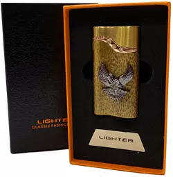 Газова запальничка "Орли ????" (Турбо полум'я ????, подарункова коробка ????) Jiebao Lighter HL-504 Golden