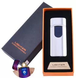 USB запальничка в подарунковій упаковці Lighter (Спіраль розжарювання) №HL-42 Silver
