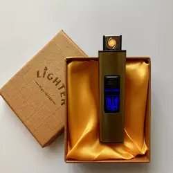 USB ⚡️ Запальничка з підсвічуванням Герб України ???????? у подарунковій упаковці (Спіраль розжарювання) UA-45 Gold