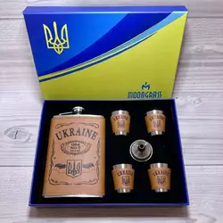 Подарунковий набір MOONGRASS 6в1 з флягою, чарками, лійкою UKRAINE ???????? WKL-005