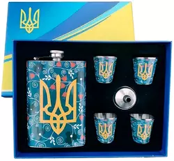 Подарунковий набір MOONGRASS 6в1 з флягою, чарками, лійкою UKRAINE ???????? WKL-008
