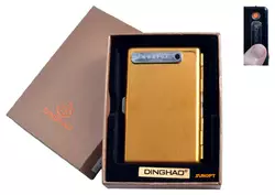 Портсигар + USB запальничка (На 10 сигарет, Спіраль розжарювання) №4846 Gold