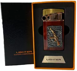 Газова запальничка "Зброя" (Турбо полум'я ????, подарункова коробка ????) Jiebao Lighter HL-502 Wooden