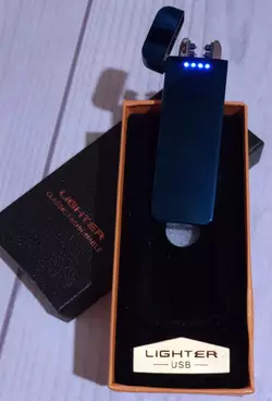 Електроімпульсна запальничка в подарунковій упаковці Lighter (Дві перехрещені блискавки ⚡️⚡️, USB) D403