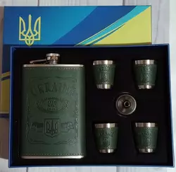 Подарунковий набір MOONGRASS 6в1 з флягою, чарками, лійкою UKRAINE ???????? WKL-080