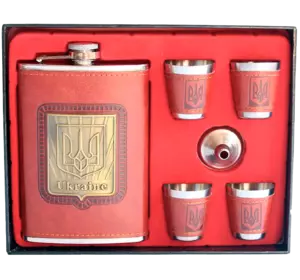 Подарунковий набір фляга з чарками та лійкою Україна D472