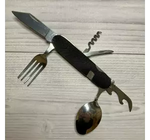 Складний туристичний ніж, ложка, вилка, штопор, відкривалка (120шт/ящ) №706ALL black