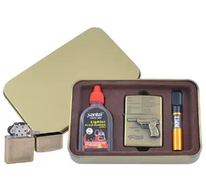 Запальничка бензинова в подарунковій коробці (Балончик бензину/Мундштук) Пістолет P38/P1 XT-4716-4