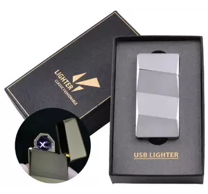 Електроімпульсна запальничка в подарунковій упаковці Lighter (Подвійна блискавка, USB) HL-5 Silver