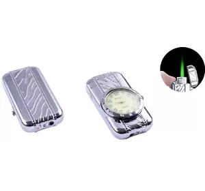 Запальничка кишенькова з годинником (Турбо полум'я) №XT-3921 Silver
