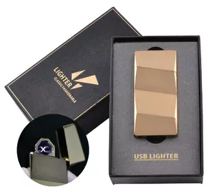 Електроімпульсна запальничка в подарунковій упаковці Lighter (Подвійна блискавка, USB) HL-5 Gold