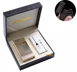 USB запальничка в подарунковій шкіряного коробці "Орел" (Електроімпульсна - дві перехрещені блискавки) №4842-1