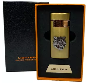 Газова запальничка "Тигри ????" (Турбо полум'я ????, подарункова коробка ????) Jiebao Lighter HL-509 Golden