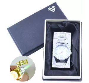 Запальничка в подарунковій упаковці з годинником (Турбо полум'я) №4095 Silver
