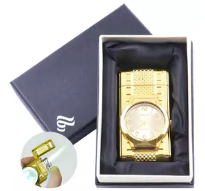 Запальничка в подарунковій упаковці з годинником (Турбо полум'я) №4096 Gold