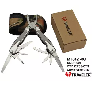 Мультинструмент Мультитул Traveler 16см (72шт/ящ) MT842I-8G сірий