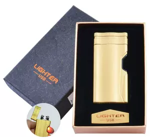 Електроімпульсна запальничка в подарунковій упаковці Lighter (Подвійна блискавка, USB) HL-38 Gold