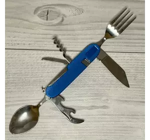 Складний туристичний ніж, ложка, вилка, штопор, відкривалка (120шт/ящ) №706ALL Blu