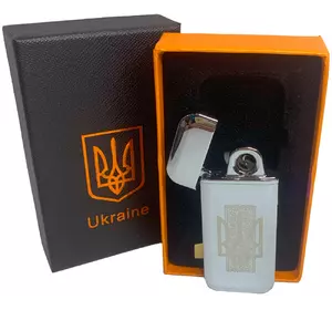 Дугова електроімпульсна USB запальничка ⚡️Герб України (індикатор заряду????, ліхтарик????) HL-443 Silver