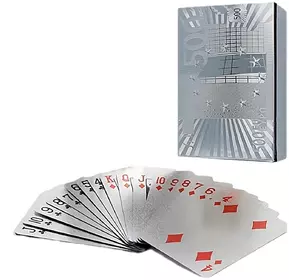 Карти покерні пластикові 500 євро/ 54шт колода/ пластикова упаковка 9*6*2см 408-13 Срібло