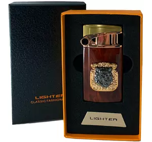 Газова запальничка "Тигри" (Турбо полум'я ????, подарункова коробка ????) Jiebao Lighter HL-503 Wooden